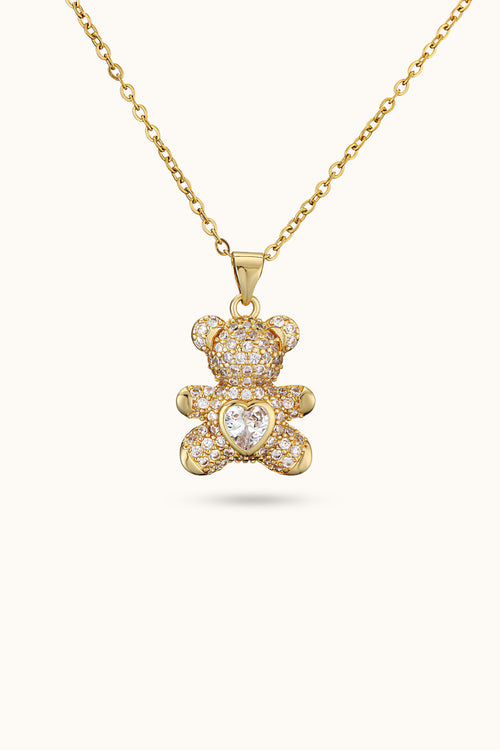 Turquoise Love Heart Teddy Bear Pendant Necklace