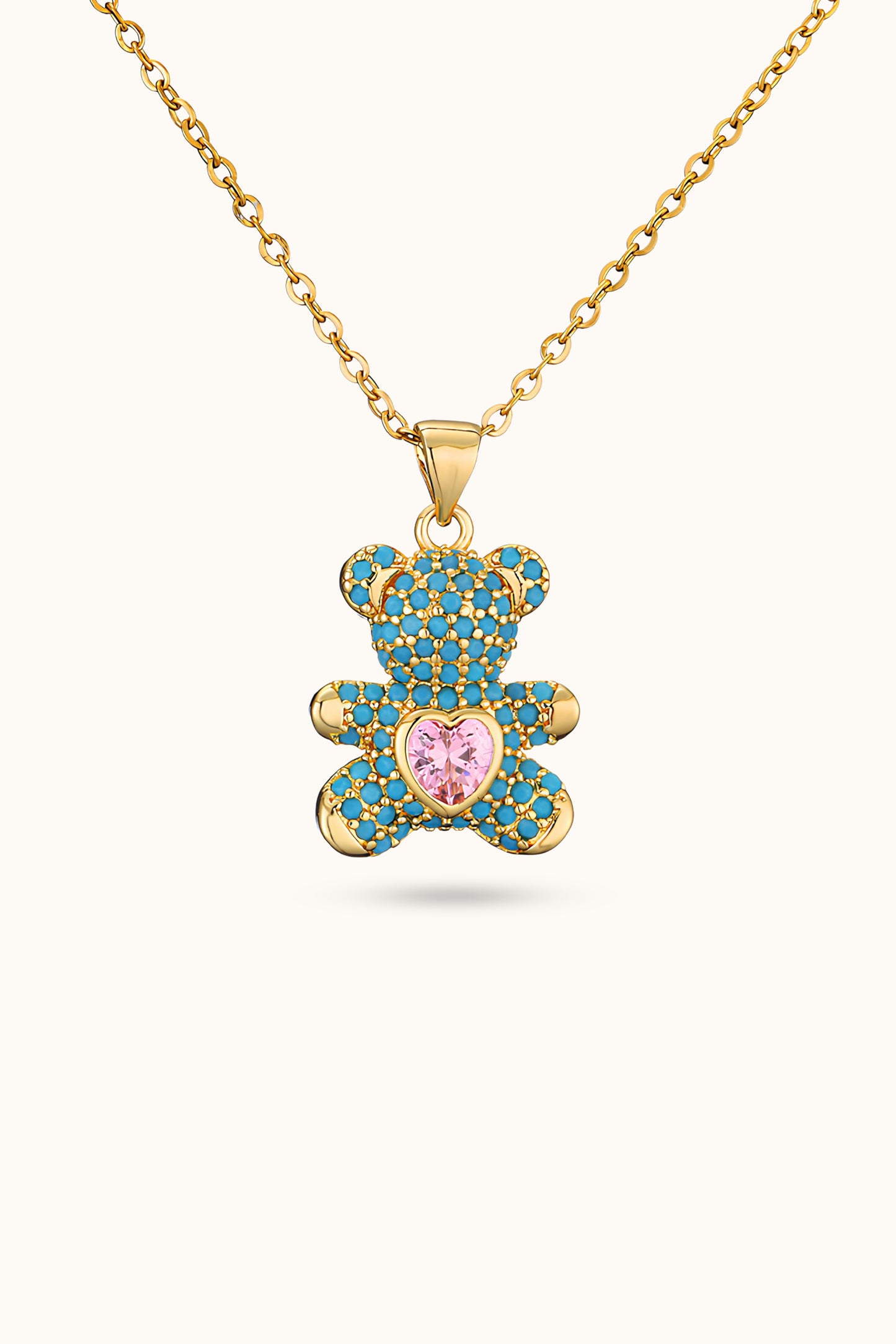 Turquoise Love Heart Teddy Bear Pendant Necklace
