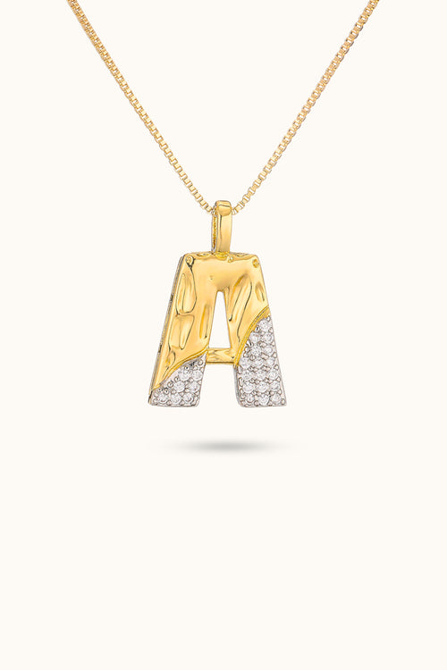 Two-tone diamond and gold Initial Name necklace