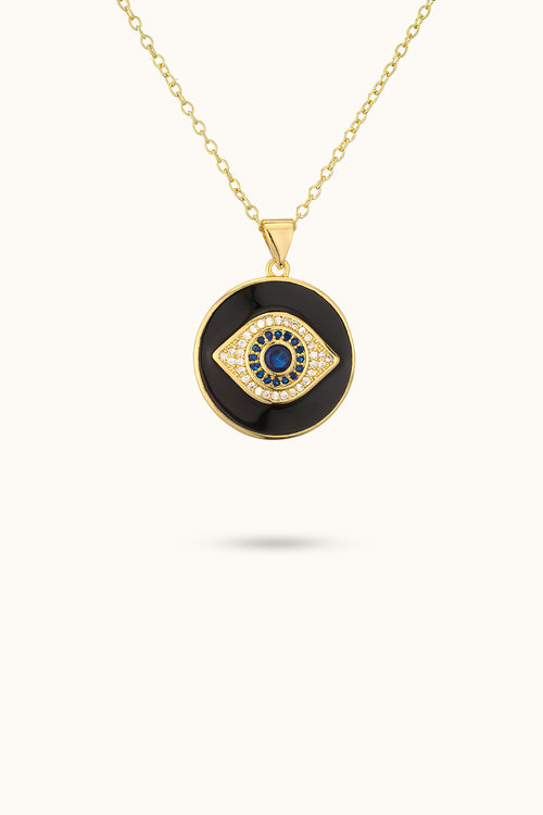 White Stone Disc All-Seeing Eye Pendant Necklace