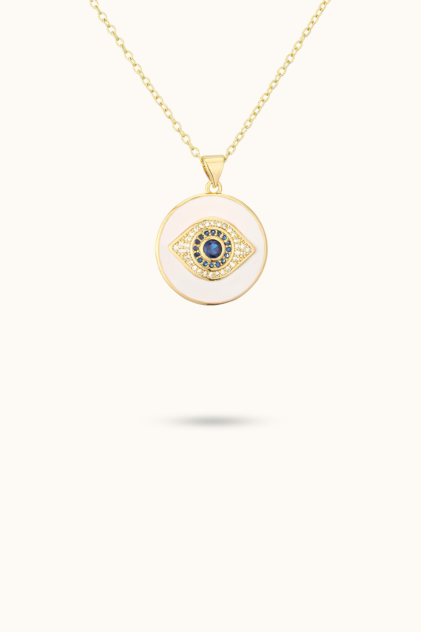 White Stone Disc All-Seeing Eye Pendant Necklace