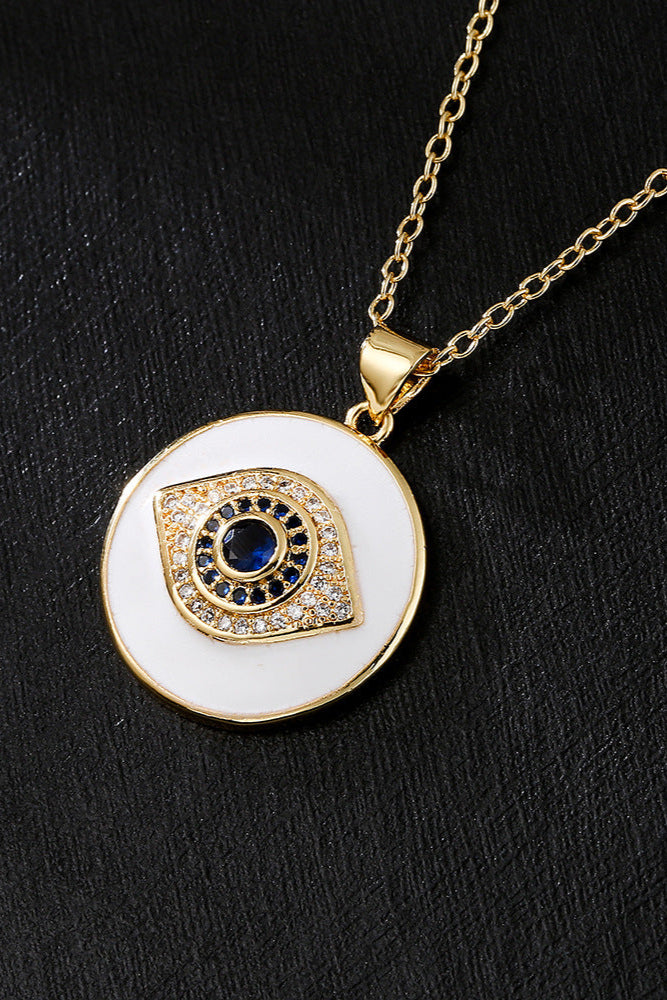 White Stone Disc All-Seeing Eye Pendant Necklace
