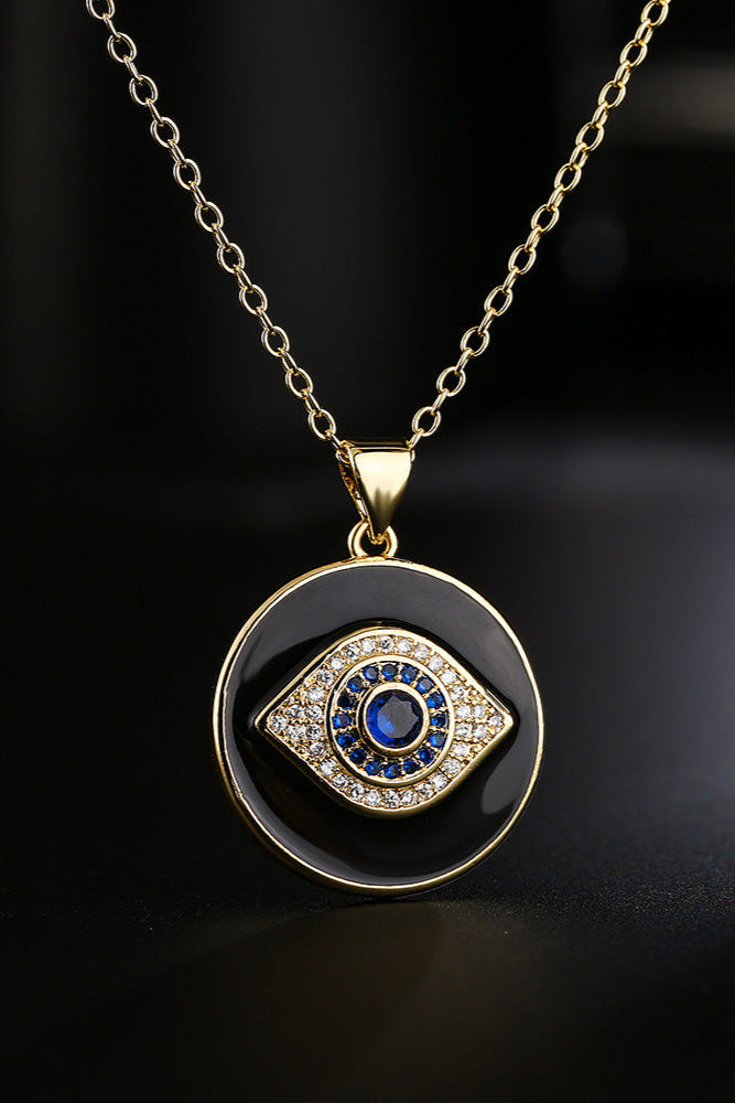 White Stone Disc All-Seeing Eye Pendant Necklace