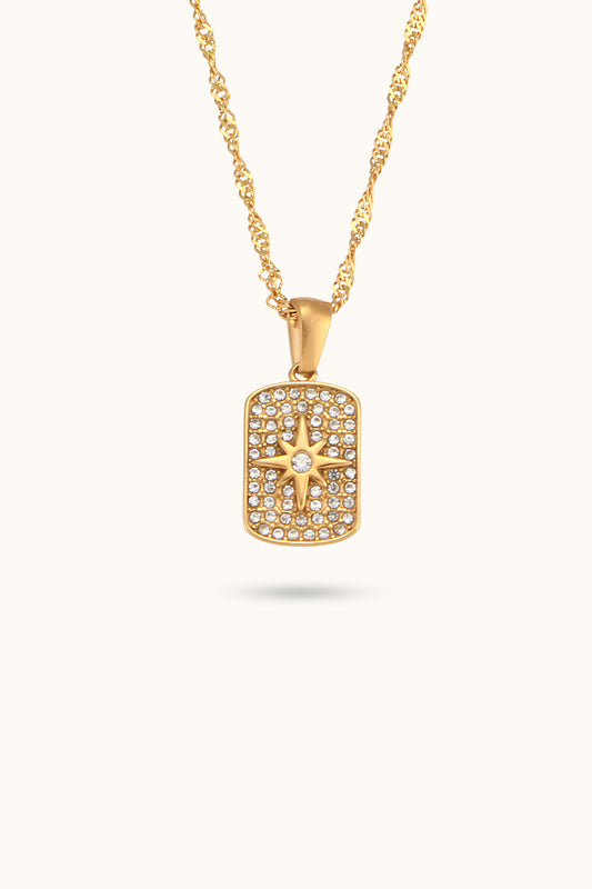 Zircon Octagram Square Plaque Pendant Necklace