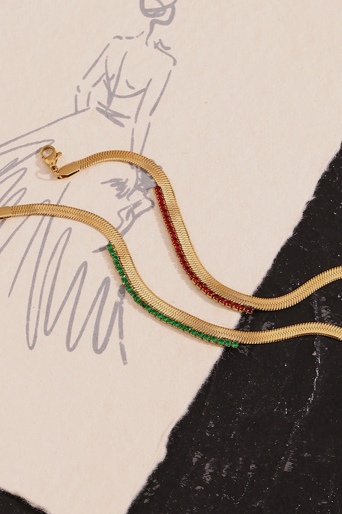 Zircon fishbone pattern spliced necklace