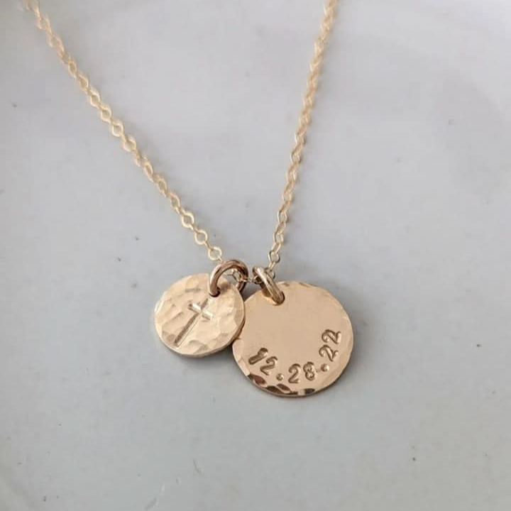 Cross on Coin with Birthday Necklace