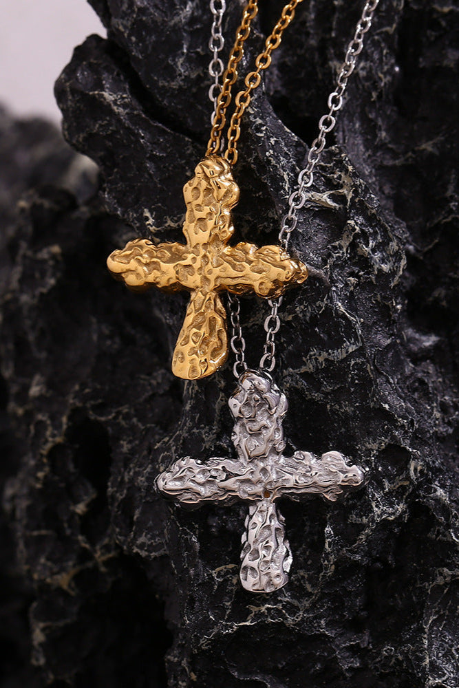 Hammered classic cross necklace