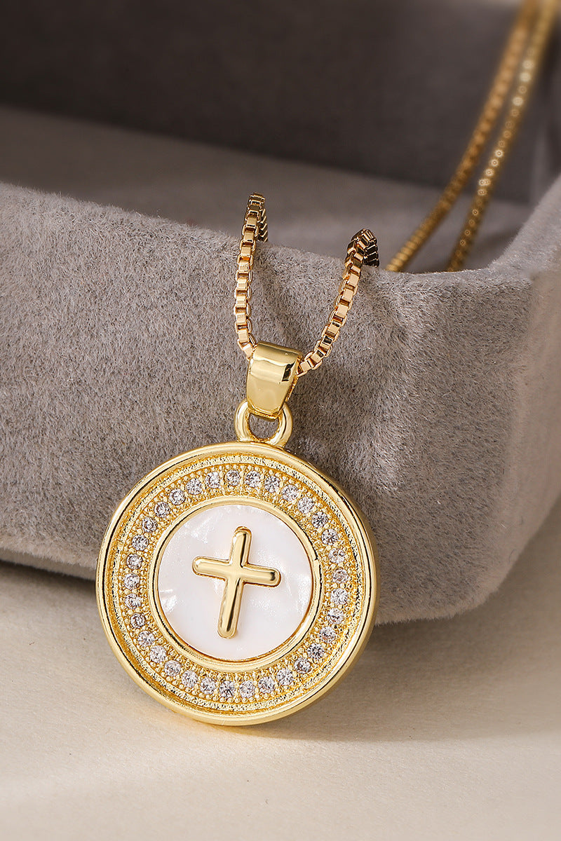 Diamond and Pearl Cross Pendant Necklace