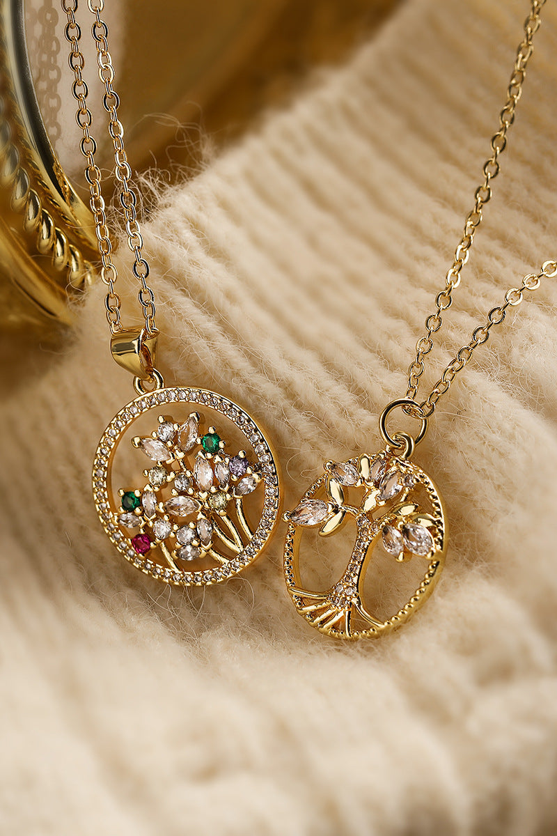 Kabbalah Tree Colored Diamond Pendant Necklace